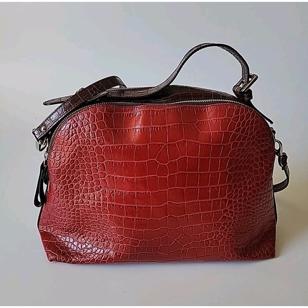 Niquea.D Satchel Shoulder Bag Embossed Italian‎ Leather Top Handle Statement - Picture 3 of 16